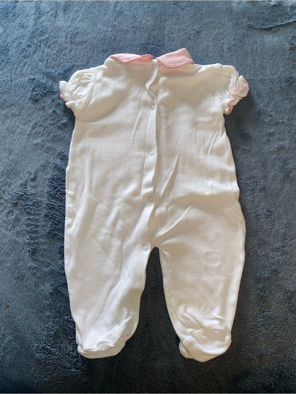 Vintage Y2K Disney Minnie Mouse White Footie One-Piece with Pink Trim